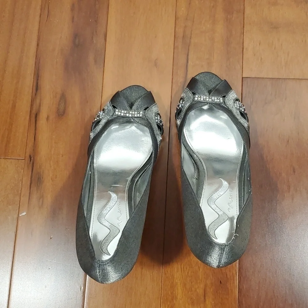 NINA Gray Peep Toe Platform Pumps Heels Shoes Women's 8.5 M